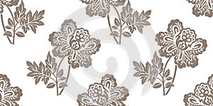 Floral seamless pattern. Decorative flowers monochrome color, beautiful pattern. Stylized plants on a white background.